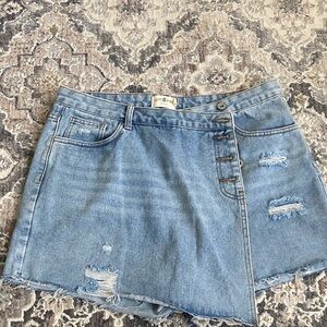 Umgee Light Blue Distressed Denim Asymmetrical Jean Skort